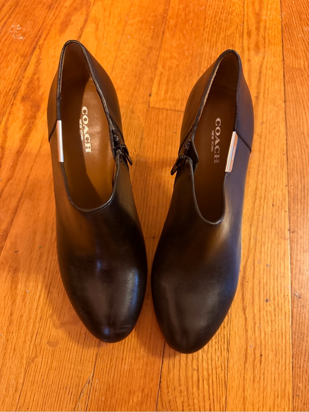 Coach Black Leather Zip Ankle Heeled Boots